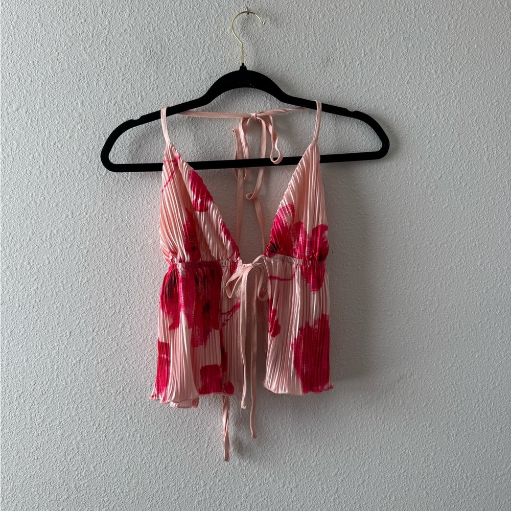 Floral Pink Pleated Women's Top
